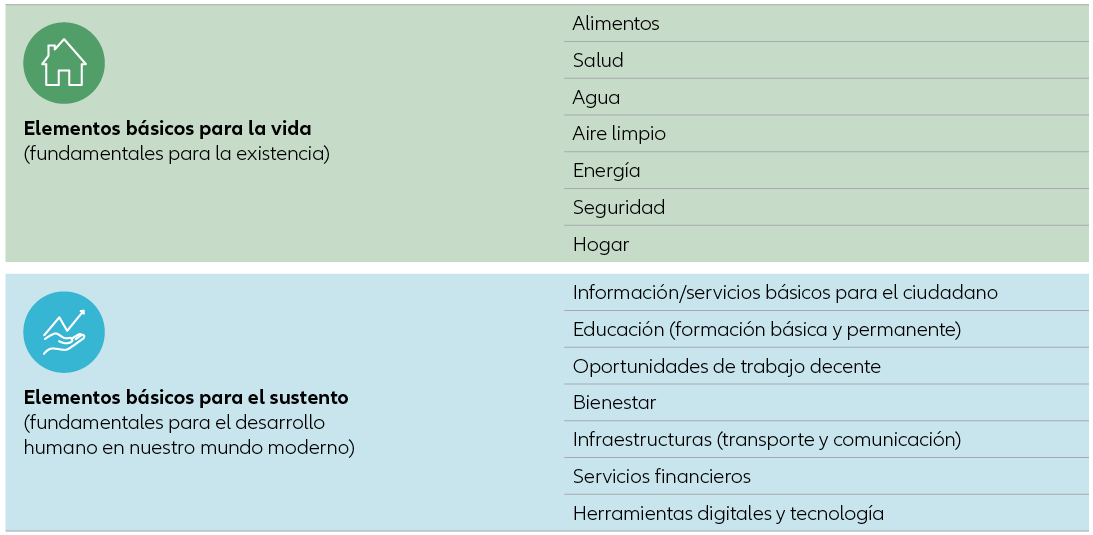 Gráfico 1: elementos básicos para la vida y el sustento